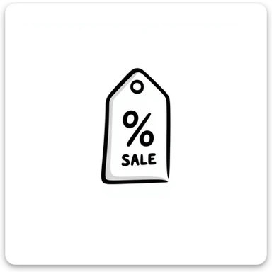A discount tag, black and white sticker