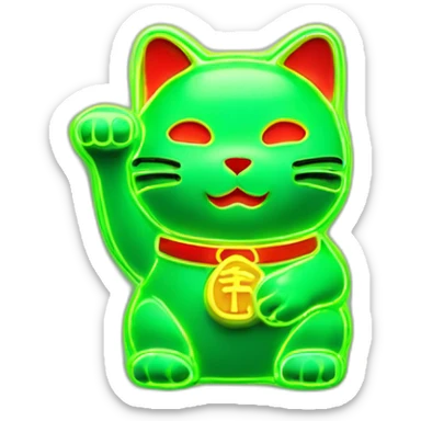 maneki neko 3d in the form of green neon sign sticker