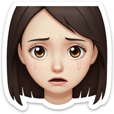 girl with long dark brown hair brown eyes and pale skin crying mental breakdown sticker
