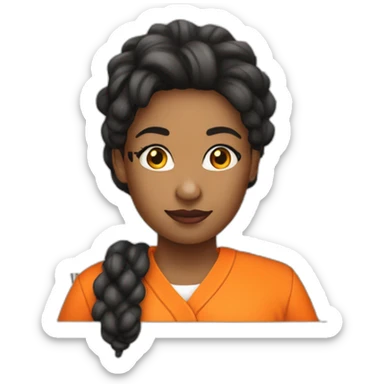 female prisoner in orange jumpsuit mugshot sticker