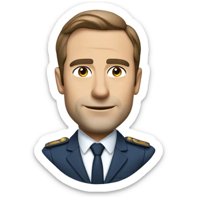 Macron avec Chemise blanche ou bleu clair, sans cravate, avec les manches retroussées éléments visuels futuristes comme des lignes LED sur le costume sticker