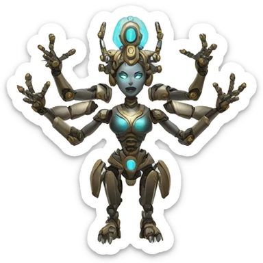 a robot with multiple arms as kali godess sticker