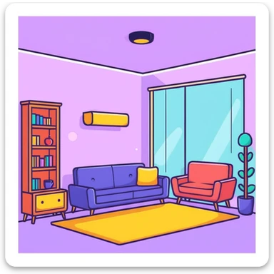 cozy room with furniture and magical sparkles floating above the furniture sticker