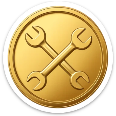 spanner icon within a gold coin sticker