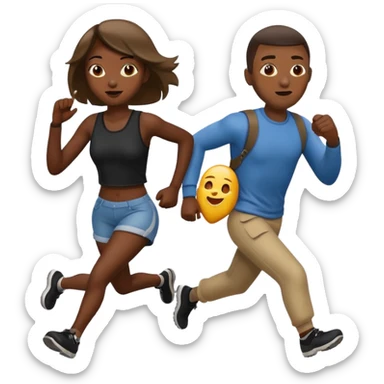 A black robber with girl over shoulder while running as a emoji sticker