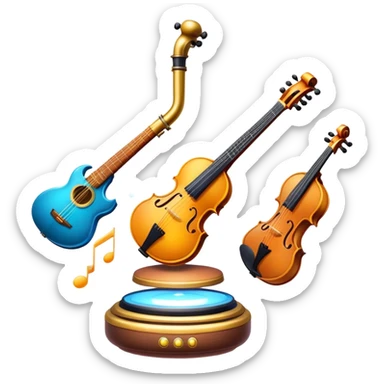 musical instruments levitating and surrounded by magic sticker