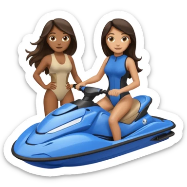 Dark tan male dark hair & light tan female long dark hair on a blue jet ski no sunglasses sticker