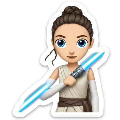 star wars rey with blue eyes and braids and light saber sticker