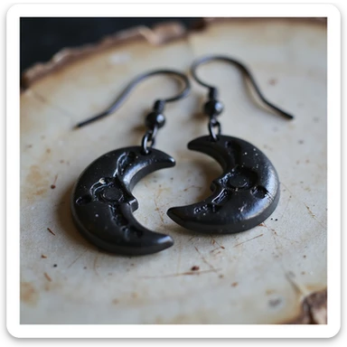 realistic goth earrings, black crescent moon, smooth onyx, celestial gothic sticker