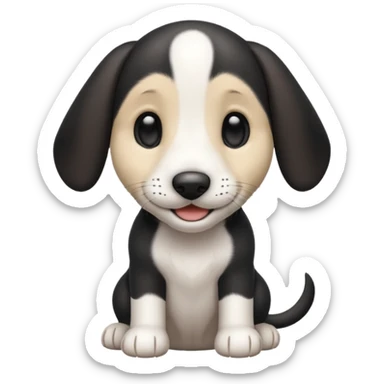 Black and white hound puppy, smiling, smooth coat. sticker