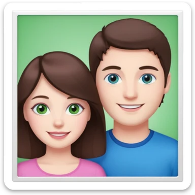 pink polaroid photo of a couple thats white with brunette hair blue and green eyes sticker