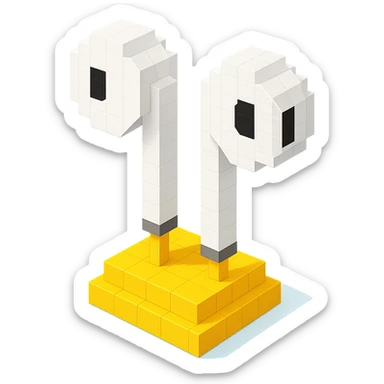 white EarPods headphones with a matte finish placed on a simple stand sticker