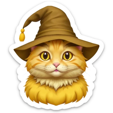 Yellow cat emoji wearing a sorting hat sticker