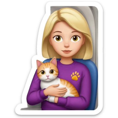 woman looking out airplane window holding a cat emoji sticker