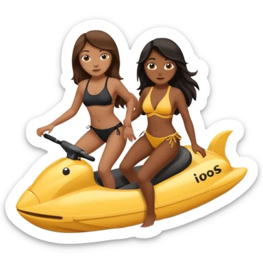A tan girl with long brown hair riding a brown skinned boy with black hair in reverse cowgirl sticker