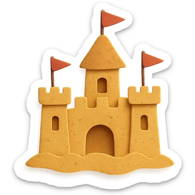 detailed and playful sand castle with flags in paper-craft style sticker