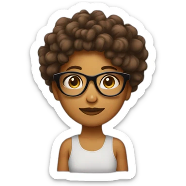 chica pelo negro pelo rizado con un moño alto con gafas y pero recogido con un moño sticker