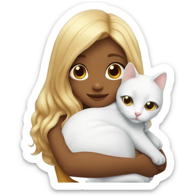 Honey skin girl hug white cat sticker