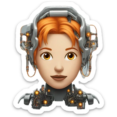 Head Female cyborg orange hair and circuits sticker