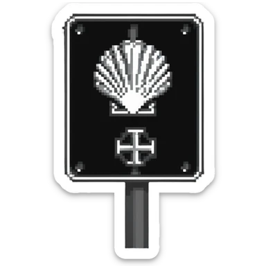 Camino de Santiago road sign with scallop shell symbol sticker