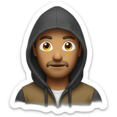 man serious with hoody sticker