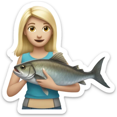 Blonde girl fishing big fish  sticker