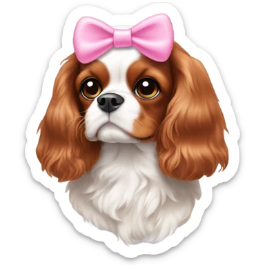 cavalier king charles with a dot between ears brown and white with a pink bow sticker