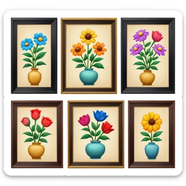 a few pictures on the wall with flowers without other objects sticker