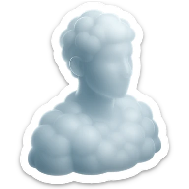 A person from the shoulders up, entirely composed of fluffy white convex clouds sticker