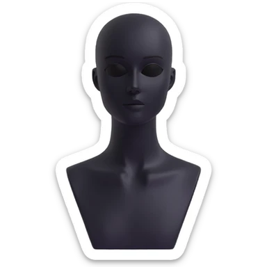 Matte black mannequin in the style of a default avatar. Monochrome with no lines. Minimalistic flat vector icon, iOS style, thin black contour on white. Completely black eyes are not just pupils sticker