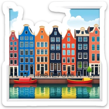 Cinematic Realistic Amsterdam Canal Houses Landmark Emoji, featuring narrow, gabled facades in vibrant colors. sticker