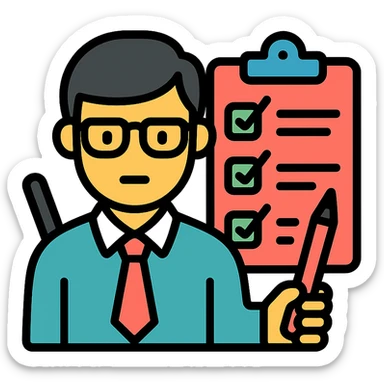 color outline icon of a perfectionist checking a checklist, precise and organized sticker