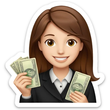 brown hair person who holds money sticker