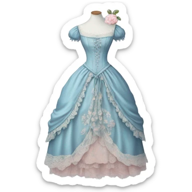 Rococo blue dress with pale pink and lace sticker