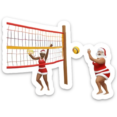 mrs claus playing beach volleyball in the north pole in the snow (should be wearing a christmas hat) in a volleyball court made from snow sticker