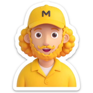 curly character guy cute carpenter in yellow cap sticker