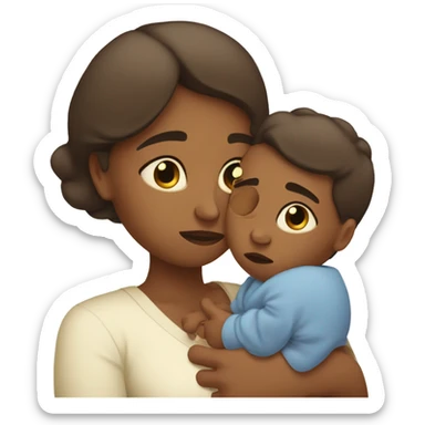 sad mother with newborn sticker