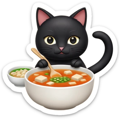 Black cat holding miso soup sticker