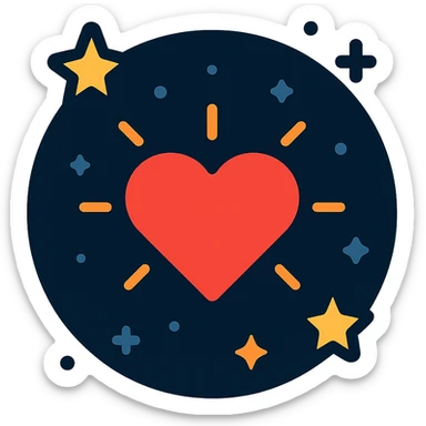 heart glowing in the dark, surrounded by stars, midnight theme sticker