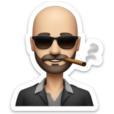 Andrew Tate, bald, small beard and mustache, sunglasses, smoking a tobacco cigar, Andrew Tate's appearance is serious sticker