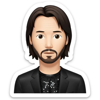 Keanu Reeves with dark brown hair, black sequin outfit sticker