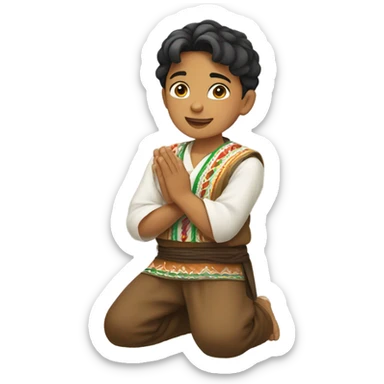Young Mexican boy kneeling with hands outstretched  sticker