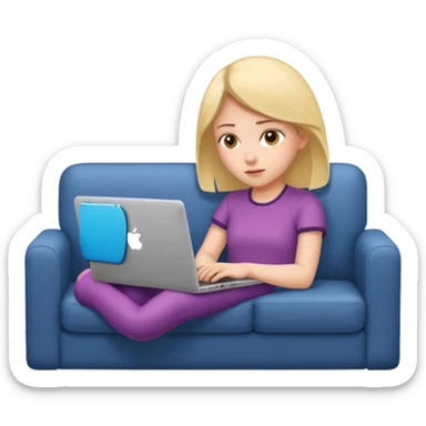 A girl is lying on the couch with a laptop, working sticker