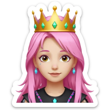 girl neon cyberpunk light pink happy long hair crown sticker