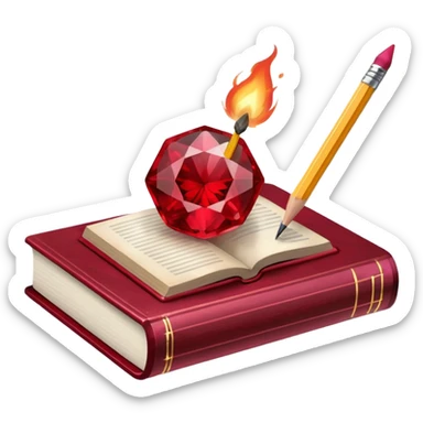 ice cube, book, pencil, match, bubble and ruby sticker