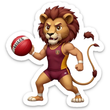 Angry Lion holding Aussie rules ball wearing maroon singlet sticker