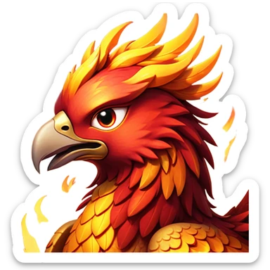 Cinematic Battle-Hardened Mystical Fire Phoenix Portrait Emoji, head tilted dramatically with a defiant, almost mocking smirk. Featuring a striking, rugged form with intensely scarred, flame-scorched feathers and eyes that burn with warrior-like fury, this phoenix embodies unapologetic badassery. Rendered with vibrant, lifelike textures and dynamic, contrasting shadows, high shine, and a bold soft glowing outline, it captures the essence of a phoenix ready to rise and scorch any challenge with battle-hardened might. sticker