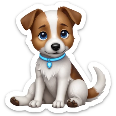 cinematic-[jack russel]-realistic-full-body-sitting-emoji,-tail-resting-loosely-beside-its-paws,blue eyes-head-tilted-dramatically, -scruffy-[brown and white]-fur,-simplified-yet-realistic-focused-features,-highly-detailed,-glowing-with-an-almost-sarcastic-glow sticker