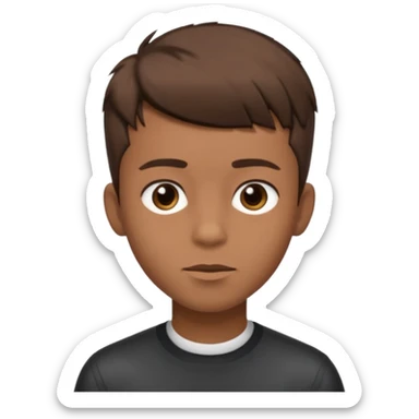 create a fringe haircut boy with a brown hair with hair little up more looking like quiff hairstyle but its going straight not on sid, it need to go on forhead in that direction sticker