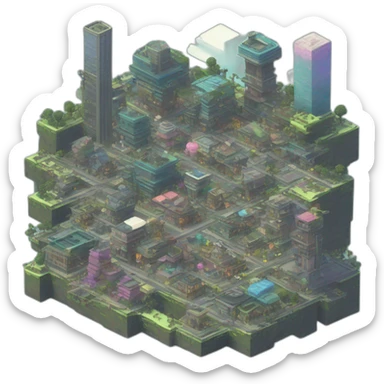 Minecraft Cyberpunk Pokemon Town many buildings sticker